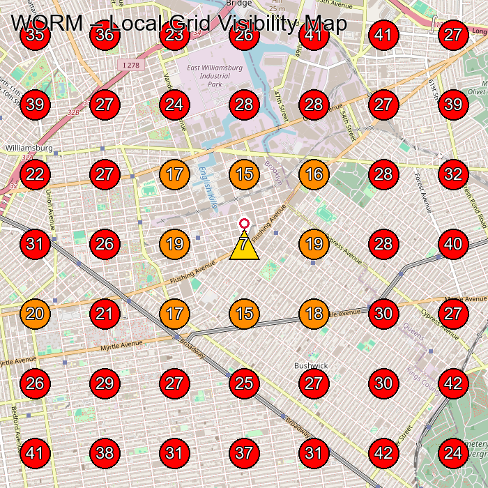 WORM GeoGrid visibility map for Pottery Classes in Brooklyn